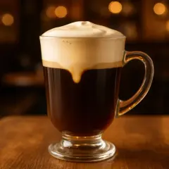 Un bicchiere di caffè scuro con panna montata cremosa, perfetto per la tua prossima irish coffee ricetta.