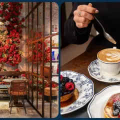 Un'atmosfera romantica per San Valentino con un delizioso caffè e dolci alla frutta.