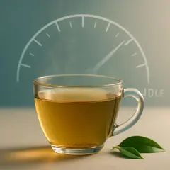 Tazza di tè fumante con sfondo di un indicatore di velocità, suggerendo che la caffeina fa dimagrire.