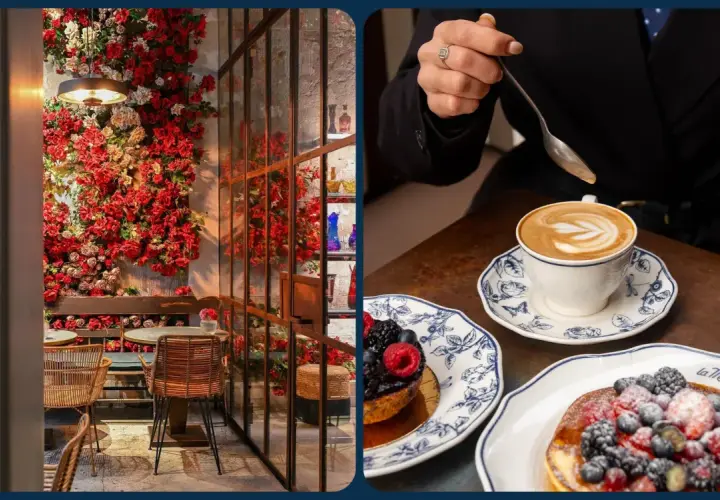 Un'atmosfera romantica per San Valentino con un delizioso caffè e dolci alla frutta.