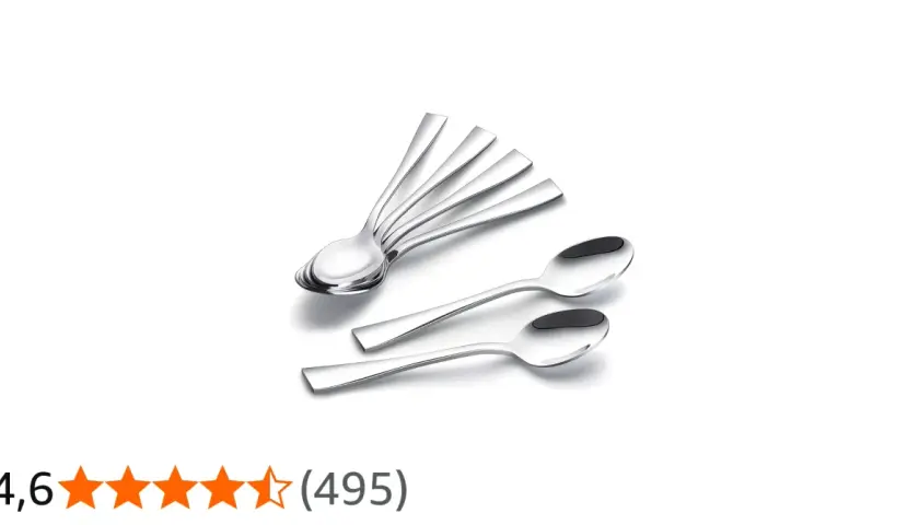 Set di cucchiaini in acciaio lucido. Si nota la differenza cucchiaino da tè e da caffè per dimensioni e forma.