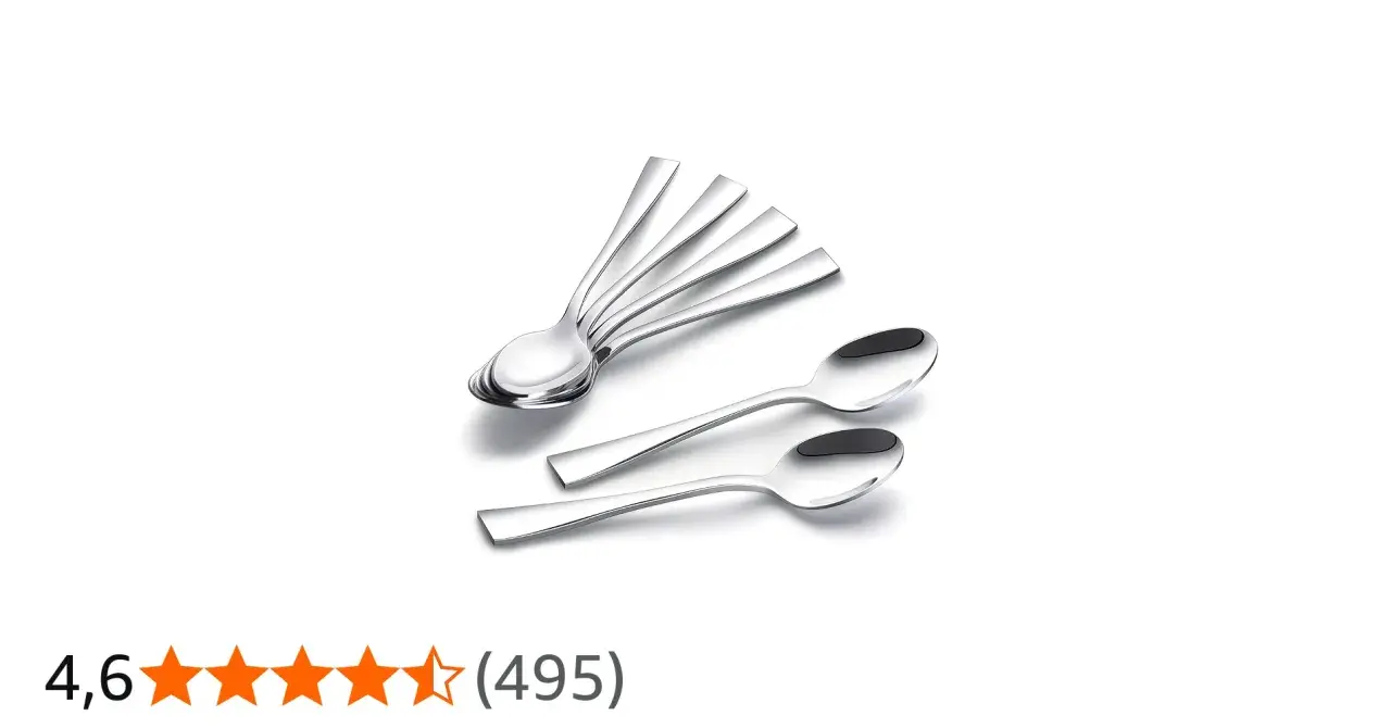 Set di cucchiaini in acciaio lucido. Si nota la differenza cucchiaino da tè e da caffè per dimensioni e forma.