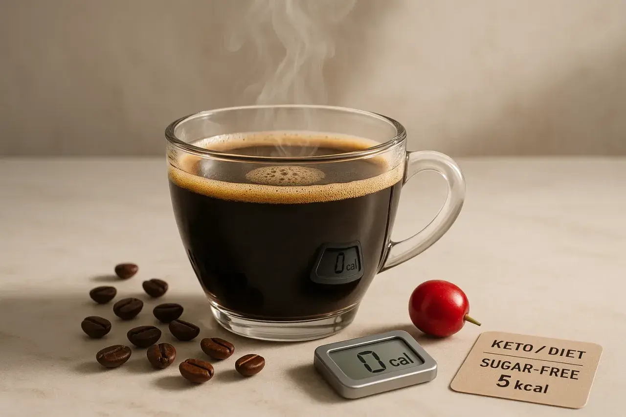 Un fumante caffè americano, ideale per la dieta keto, con indicazione 0 kcal. Scopri i caffè americano benefici per il tuo benessere.