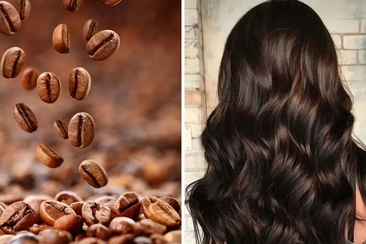 Chicche di caff&egrave; che cadono su capelli scuri e lucenti. Attenzione, il caff&egrave; rovina i capelli se non usato con cura!